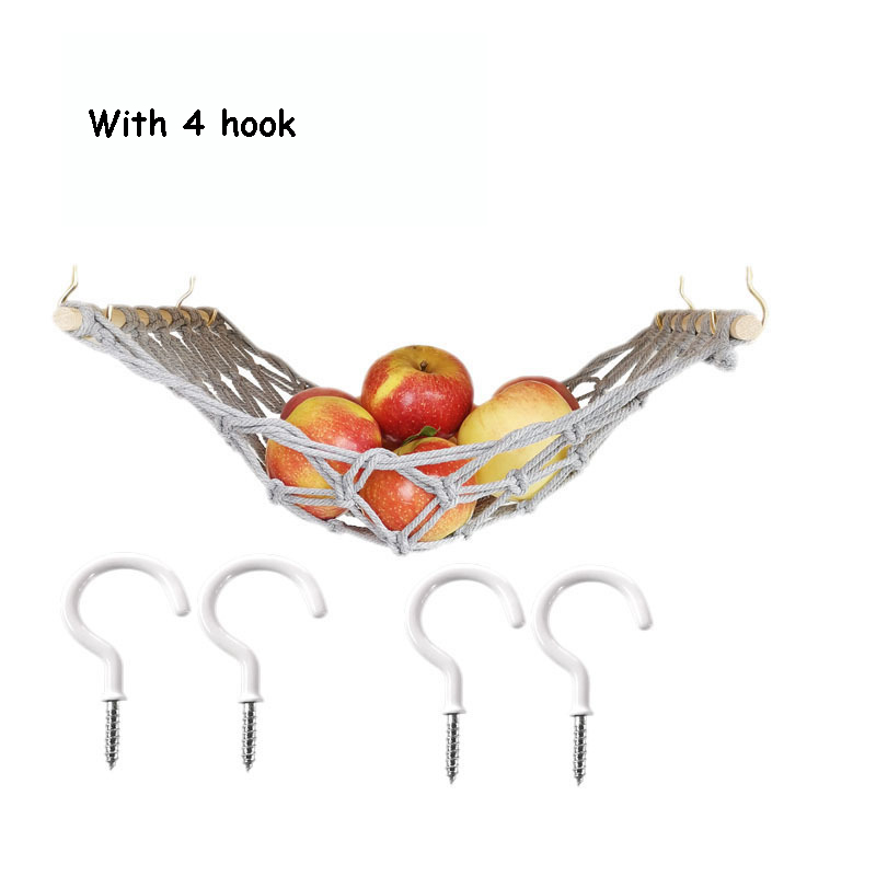 Hamac à fruits, gain de place, légumes, banane, porte-fruits, filet avec crochet pour suspendre le panier pour armoire, décor de cuisine nordique Boho: Grey 50cm
