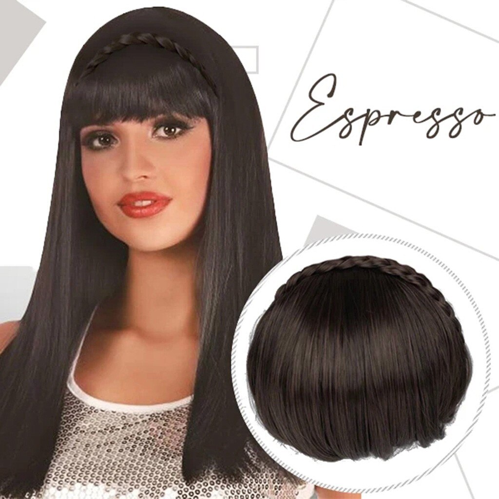 Similler Synthetic Hair Neat Fringe With Braids Headband Blunt Bangs Hair Extensions For Women Hairpieces Synthetic Bangs#y30: B