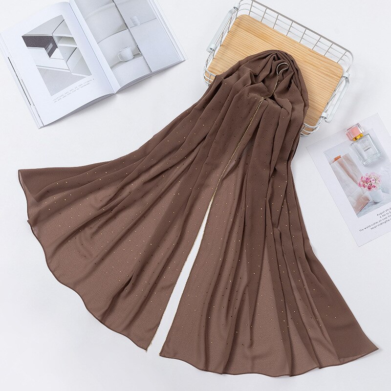 Ylellinen kultainen sifonkipäähuivi kiinteä pehmeät pitkät muslimihuivit naisille hijab musulman femme huivi ja kääre foulard islamique: 3