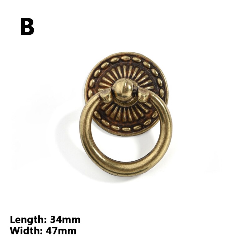Tiradores de bronce de anillo Retro, armario de pomo de un solo orificio, perillas de muebles, tirador de cajón de tocador de armario: 2