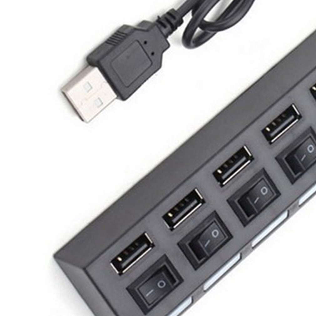7 Ports LED USB 2.0 Adapter Hub Power on/off Switch For PC Laptop USB 2.0 High-speed USB Hub Computer Accessories