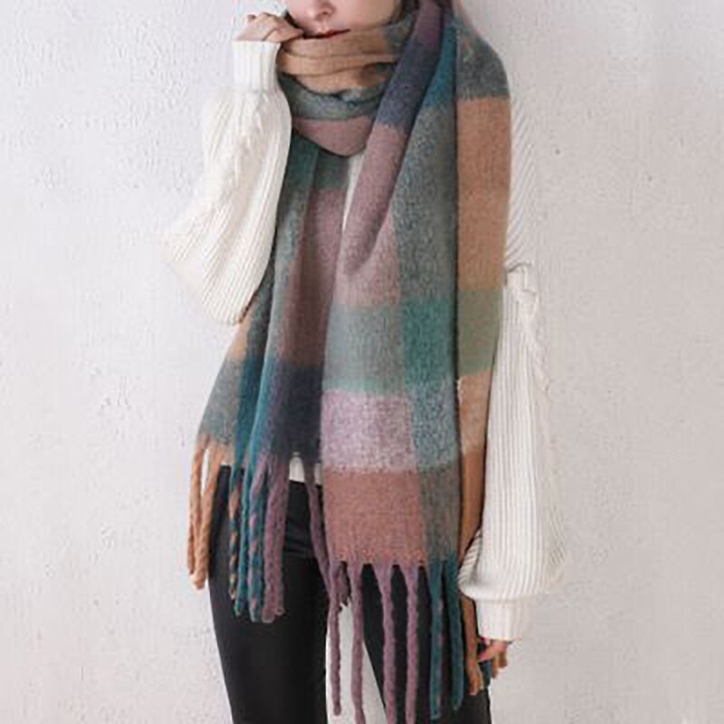Sciarpa arcobaleno da donna sciarpa scialle scozzese multicolore in cachemire imitazione ispessita in autunno e inverno per fissare al caldo in inverno
