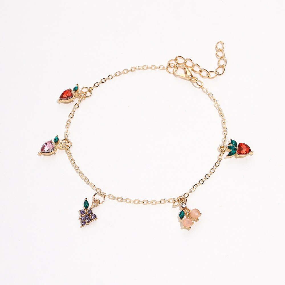 Ins nouvelle cheville mignon papillon fruits cinq étoiles pendentif chaîne à la main couleur chaîne 5 pièces/ensemble bracelets de cheville pour les femmes bijoux