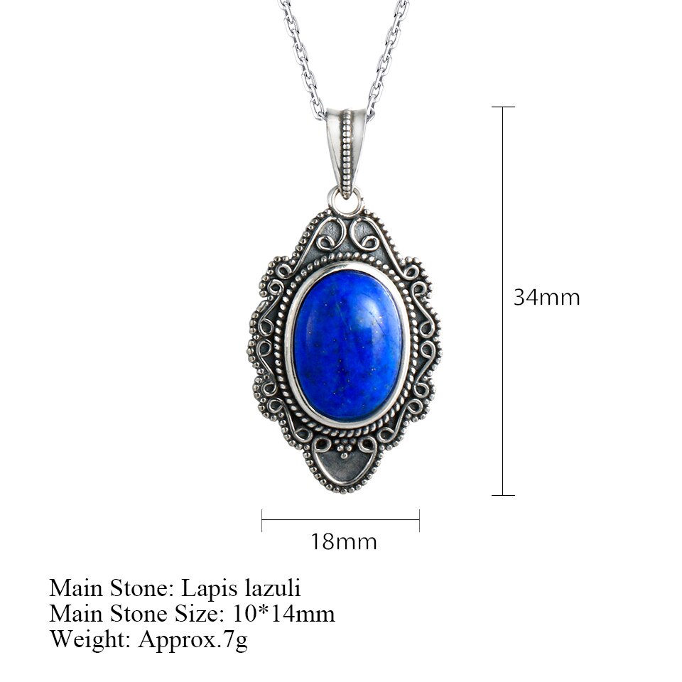 925 Sterling Silber Halskette Jahrgang Oval Lapis Anhänger Halskette Schmuck für Frauen Party Geburtstag Edlen Schmuck