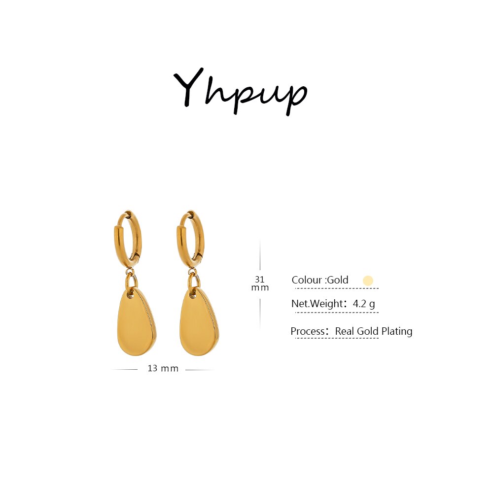 Yhpup Geometric Stainless Steel Hoop Earrings for Women Stylish Gold Color Metal Texture Earrings бижутерия