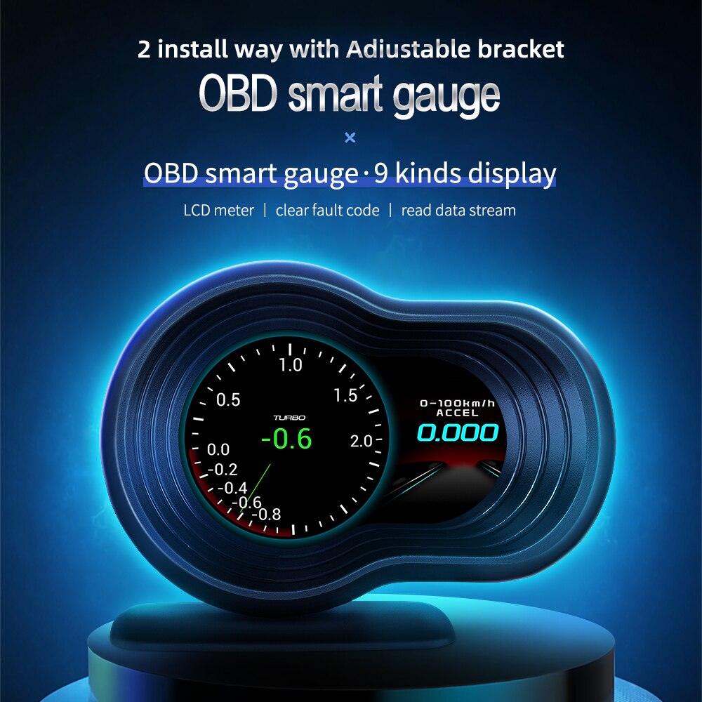 Car HUD OBD2 Auto on-board Computer Speed Monitoring with Acceleration Turbo Alarm Head Up Display Digital GuageWater&amp;Oiltemp