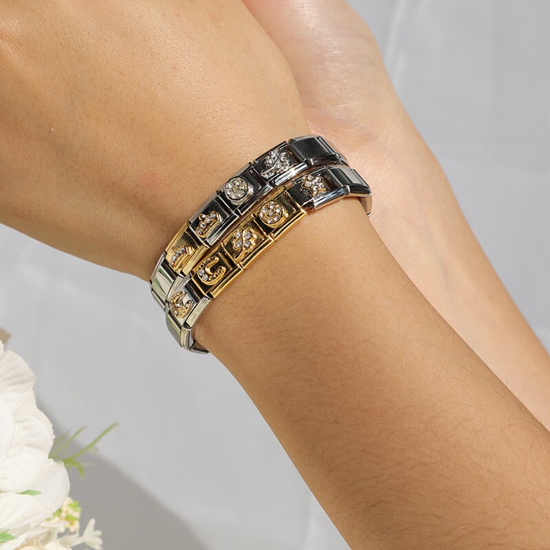 Hapiship moda popolare dolce corona ala stella rotonda CZ Charm link misura 9mm braccialetto in acciaio inossidabile fai da te fare gioielli DJ013