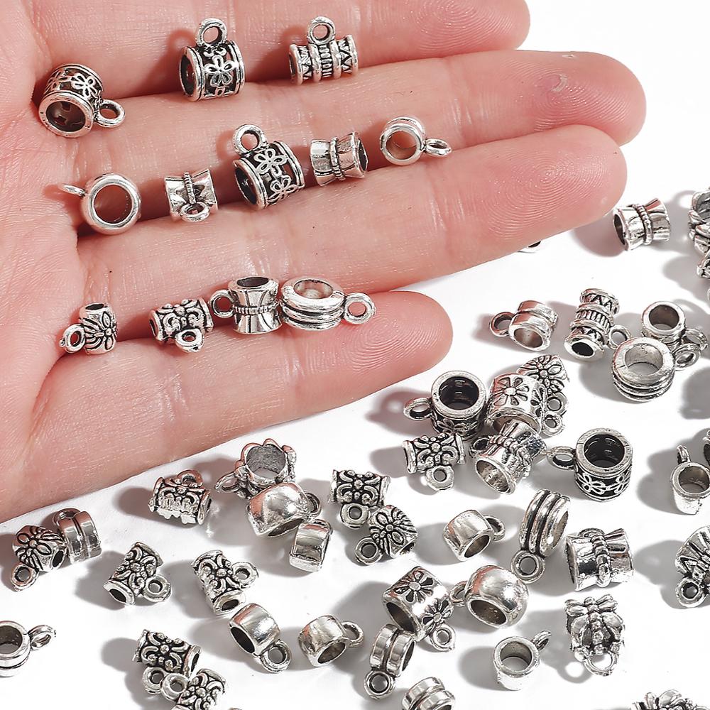 20pcs Bail bead Connector Charms 4-9MM Antique Silver Necklace Clasps for DIY Jewelry Findings Accessories