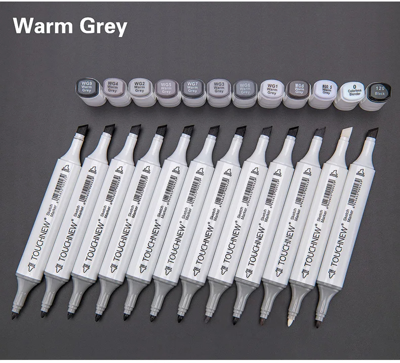 10/30 stk. kunsttusj med dobbel ende, alkoholbasert blekk, nøytral grå farge, skissegråtoner til grafisk tegning