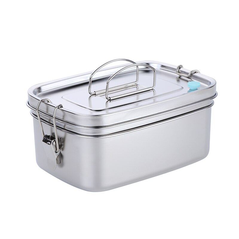 1.5L 304 Stainless Steel Lunch Box Double Layers Bento Food Container Snack Storage Thermal Metal Box Stock Dinnerware: Silver