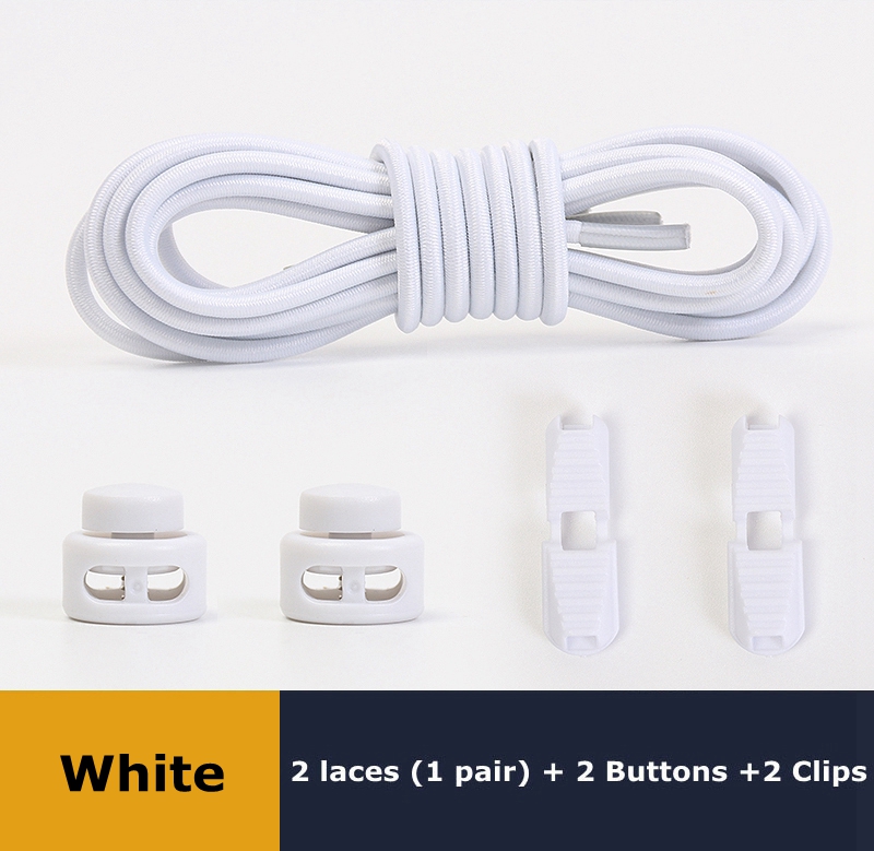 Lacets de chaussures élastiques ronds à ressort en plastique, faciles à porter en 1 seconde, accessoires de chaussures de sport, de randonnée, de paresseux: WHITE