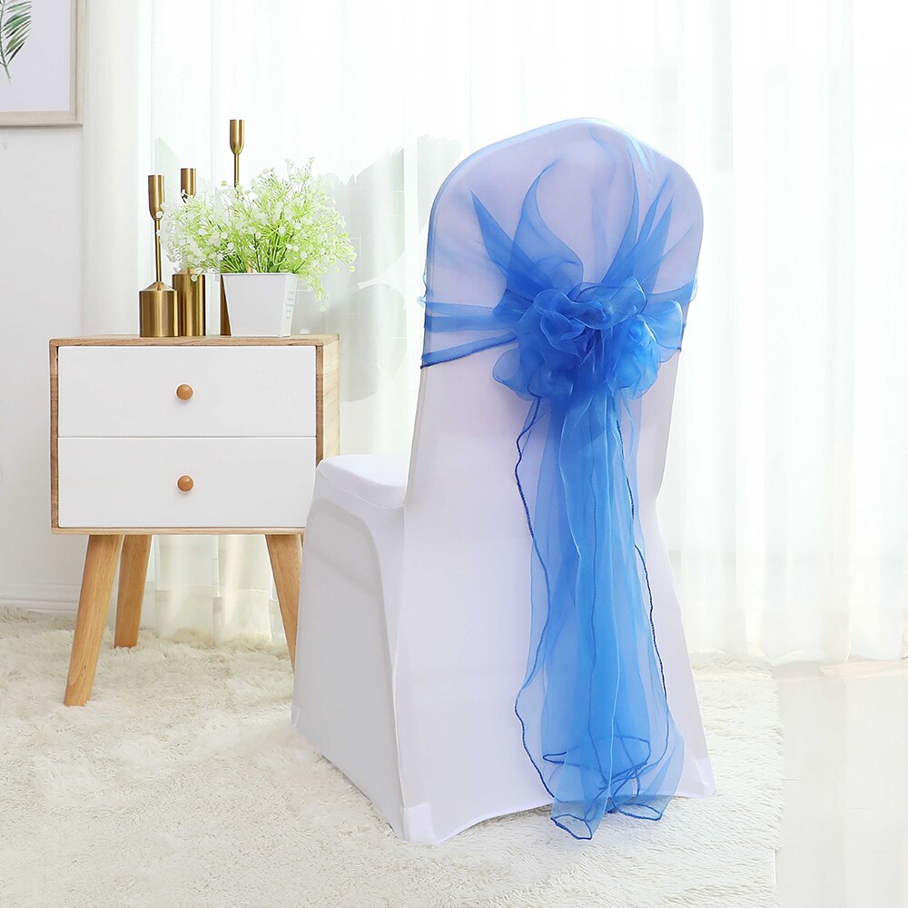 65x275cm Orange Organza Knot Wedding Chair Decor Banquet Event Chair Decorations Bow Ties Chair Bands Sashes Blue 25pcs/lot: 18