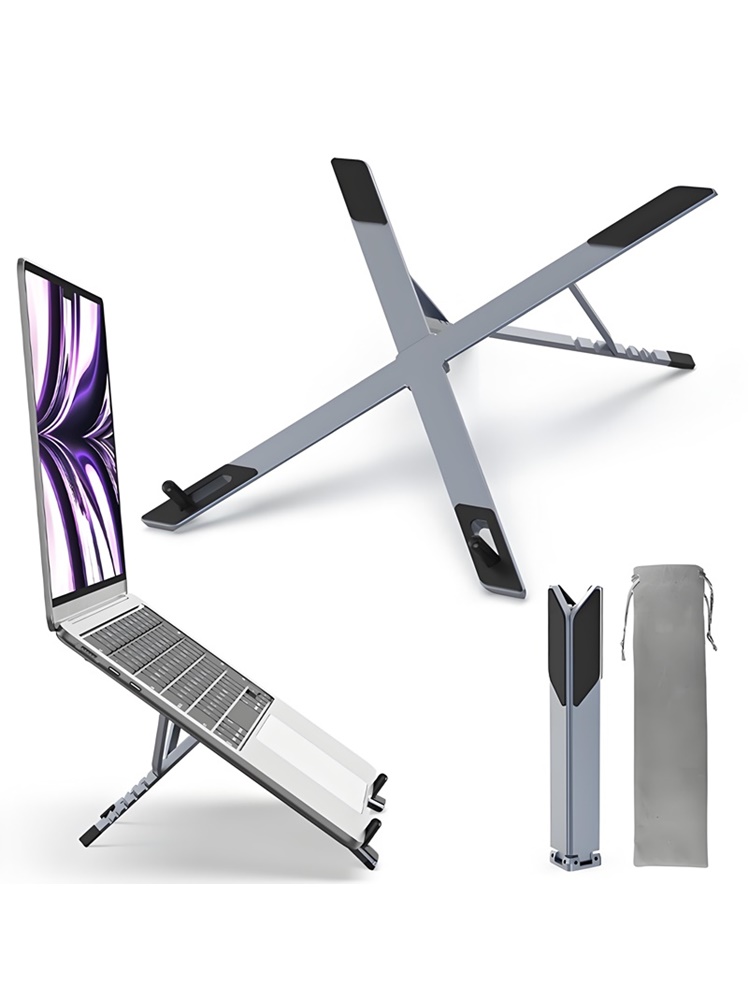 Draagbare opvouwbare mini metalen laptopstandaard voor bureau, in hoek verstelbare notebookhouder, compatibel met 10-17 inch laptops, tablets: Black