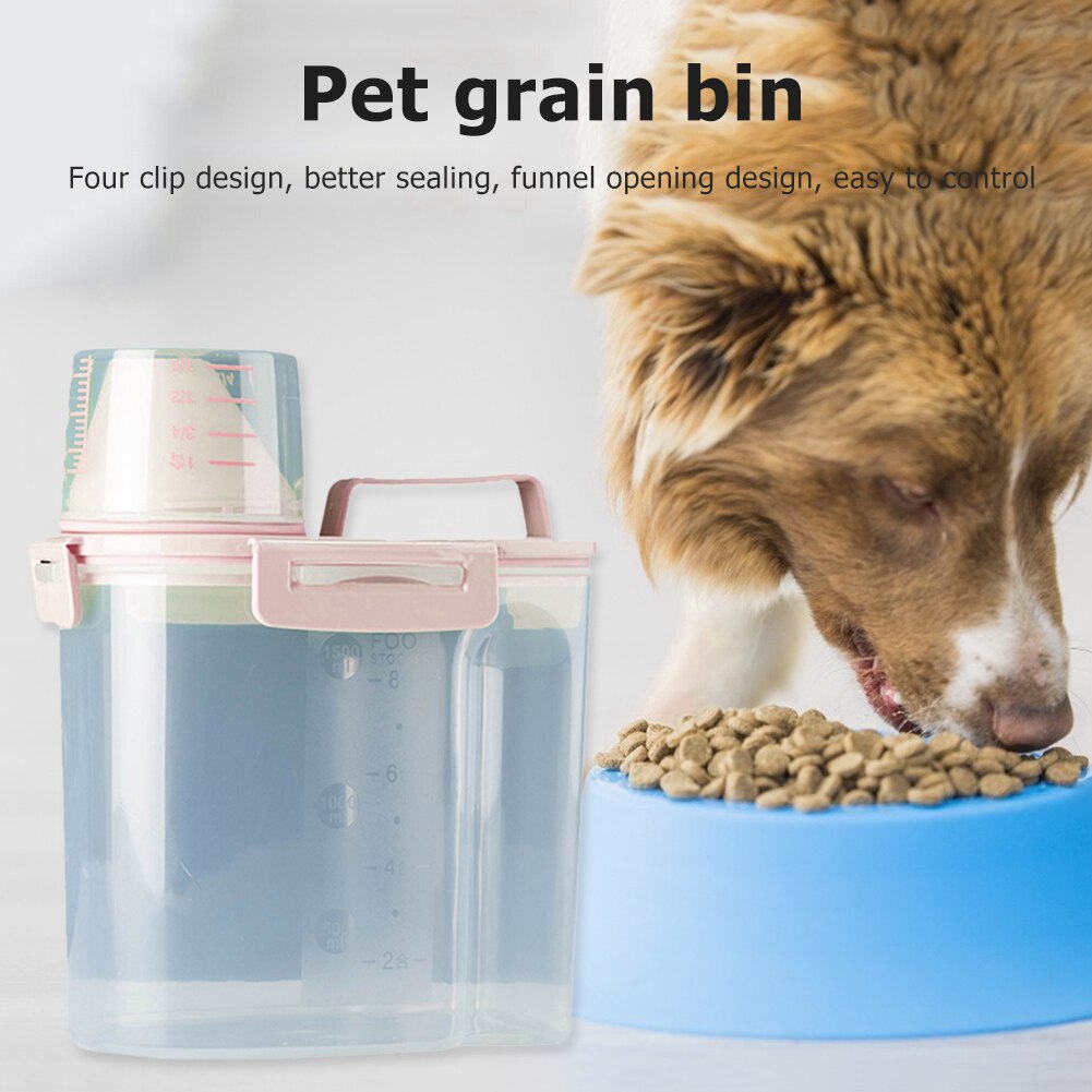 Plastic Pet Feeder Voedsel Container Hond Kat Grote Capaciteit Anti Oxidatie Verzegelde Verse Doos Snack Opslagtank Met Maatbeker