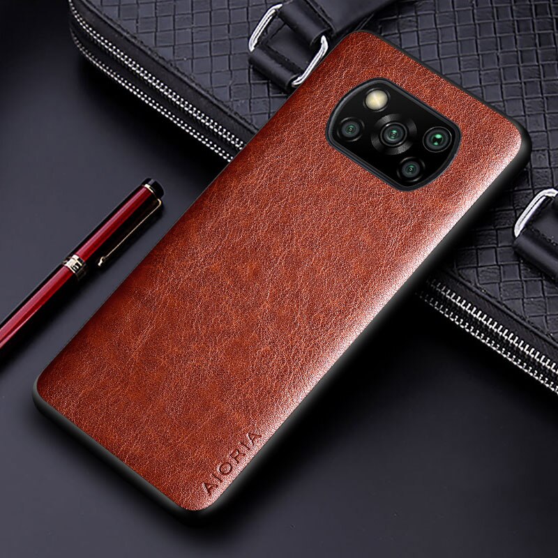 Luksuriøst pu-skinndeksel til xiaomi poco  x3 nfc  x3 pro med ensfarget forretningsdeksel til xiaomi poco  x3 pro: For poco  x3 pro / Brun