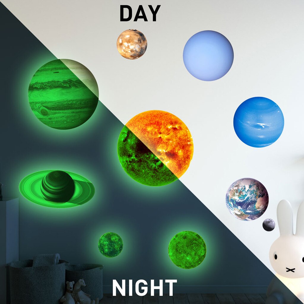 Autocollant planète phosphorescente, étoiles et planètes lumineuses, en PVC, Sticker mural pour chambre à coucher