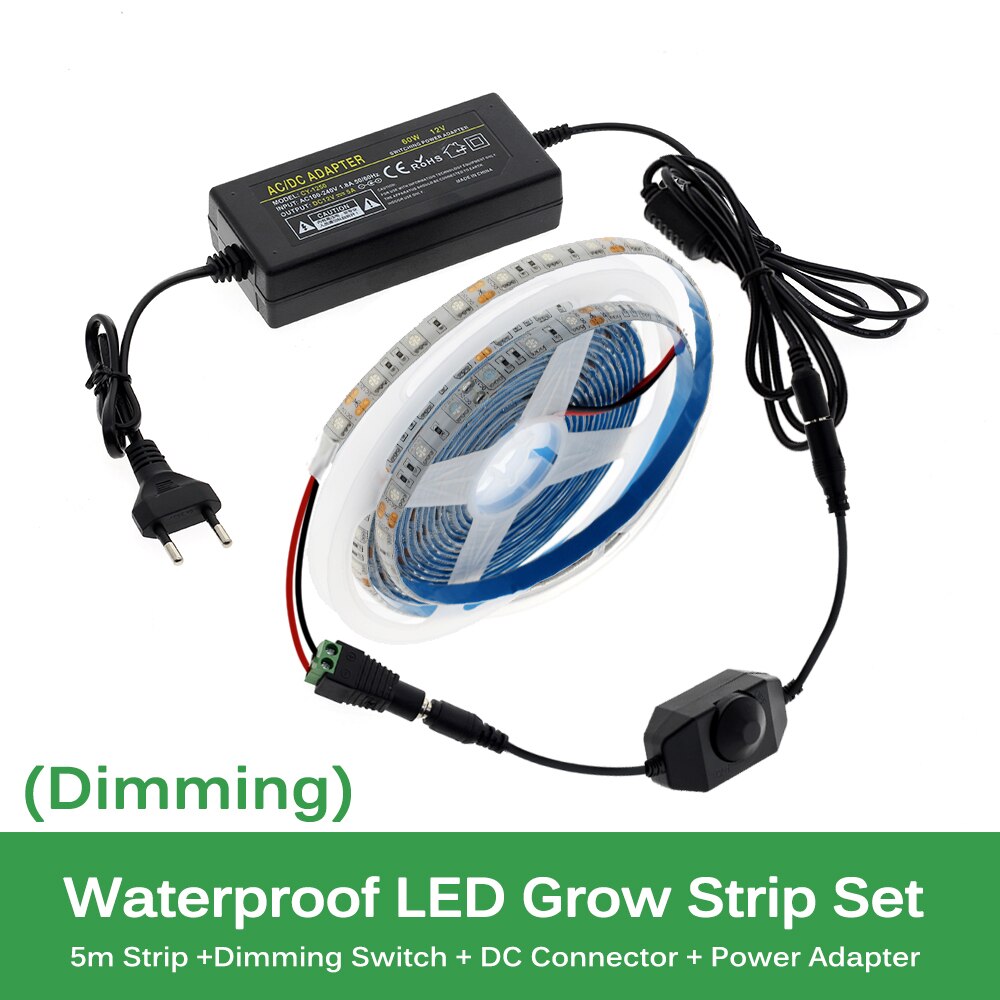 Plant Grow Light Strip Full Spectrum Phytolamp 5m LED Strip Lamp for Plants Flowers Dimmable Phyto Tape for Greenhouse Grow Tent: Type 3-Waterproof / 5 Red 1 Blue