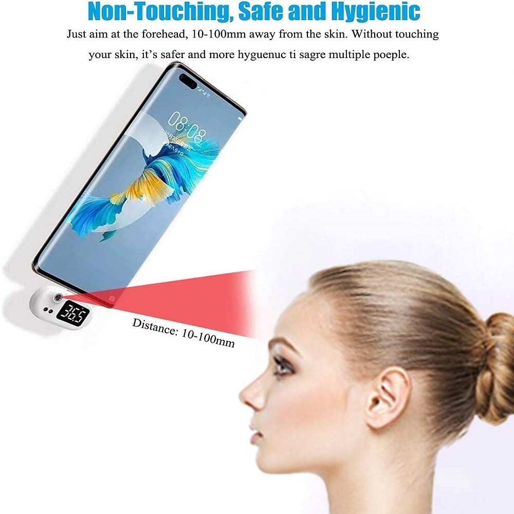 VIRWIR K8 Phone Expansion Dock Thermometer Portable LCD Infrared Human Body Thermometer Support 32-42 Degree Celsius Measurement