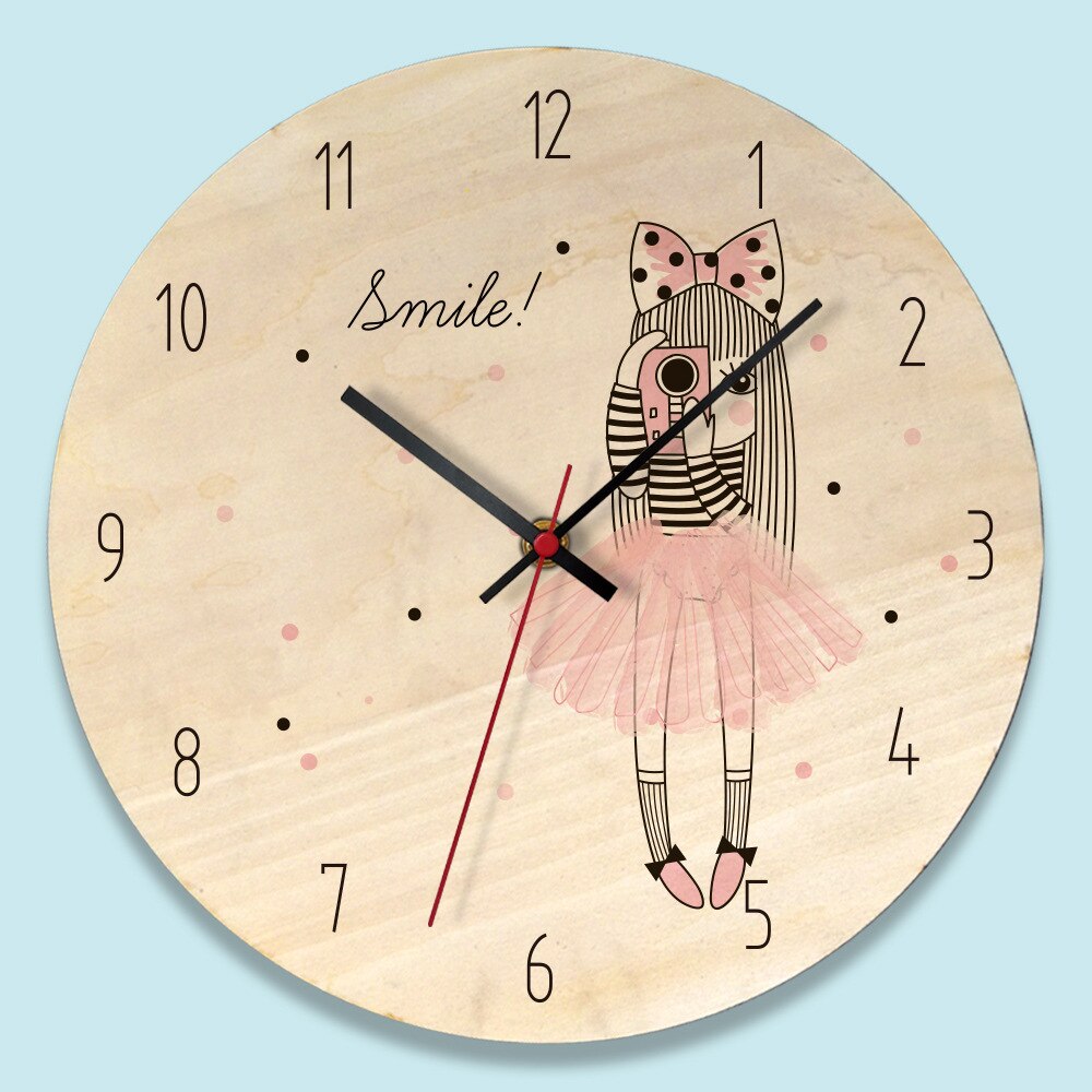 Home Living Room Decor Cute Cartoon Wood Classic Wall Clock Modern Farmhouse Clocks Watch Wall Decoration Kitchen Girl: B