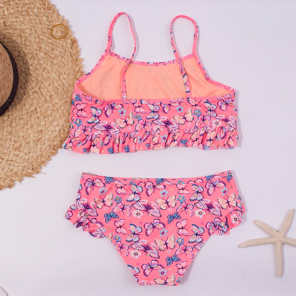 Flounce Girl Swimsuit Kids Butterfly Print Girl Bikini Set Two Piece Children's Swimwear 2-8 Years Girls Bathing Suit Beachwear