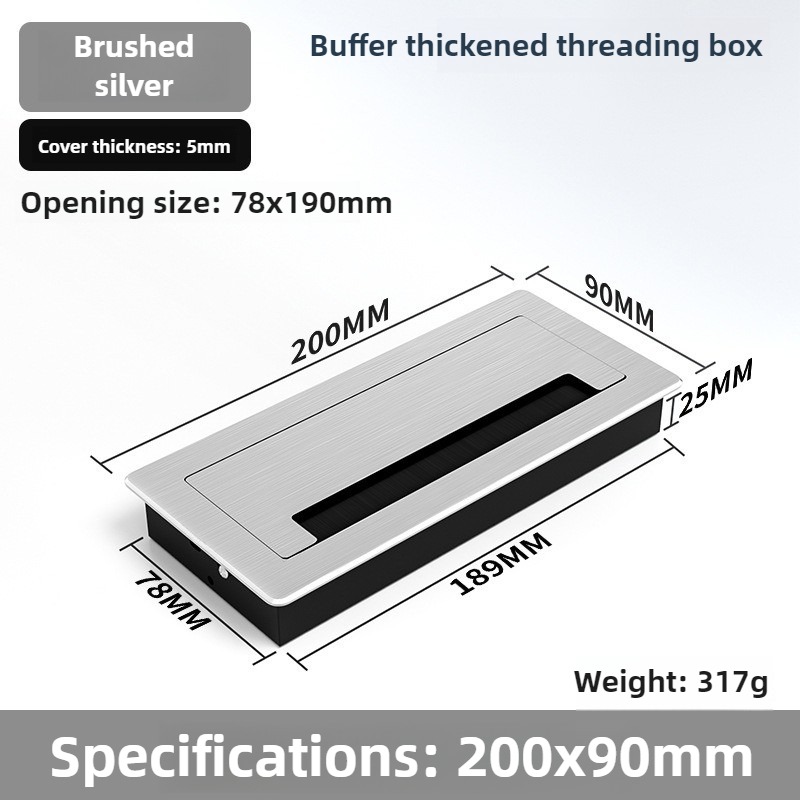 1 ST aluminium rechthoekige bureau kabeldoorvoertules draadgat deksel Kabeluitlaat Poort Oppervlak tafel kabel gat Meubelbeslag: zwart en wit