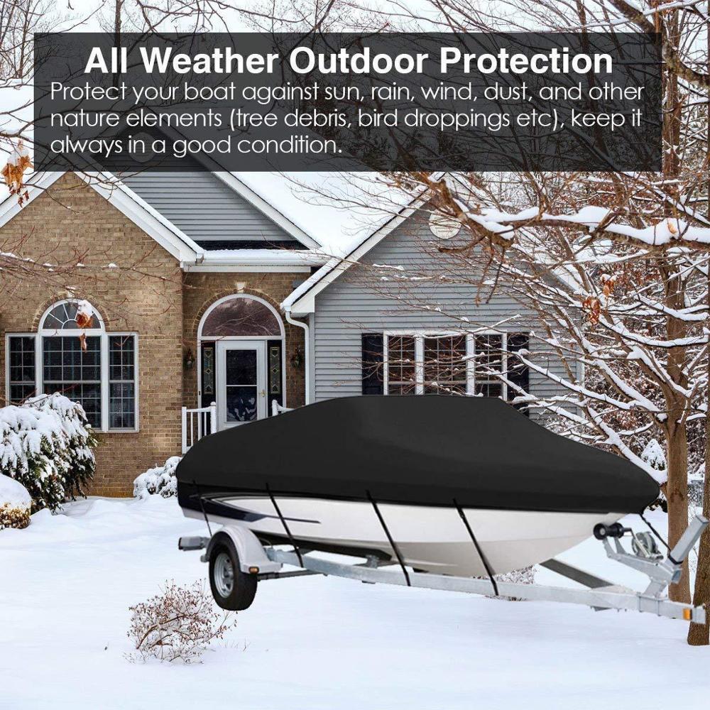 Waterproof Boat Cover, Heavy Duty 210D Polyester Oxford Bass Runabout Boat Cover, Durable and Tear Proof