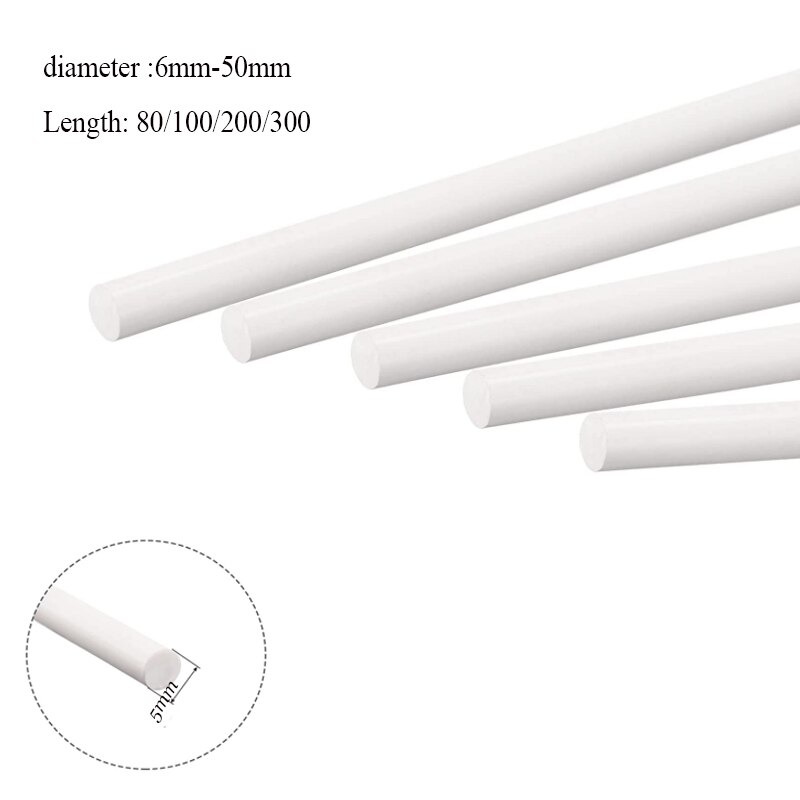1Pcs White poly tetra fluoro ethylene bar environment-friendly non-toxic DIY PTFE plastic rod 6mm-50mm diameter PTFE bar