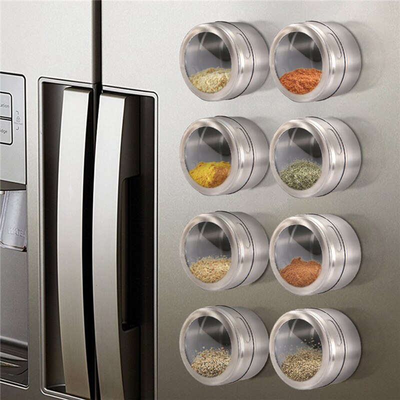 Magnetic Spice Jars Stainless Steel Box Magnetic Spice Tins Magnetic on Refrigerator Kitchen Seasoning Jar Containers