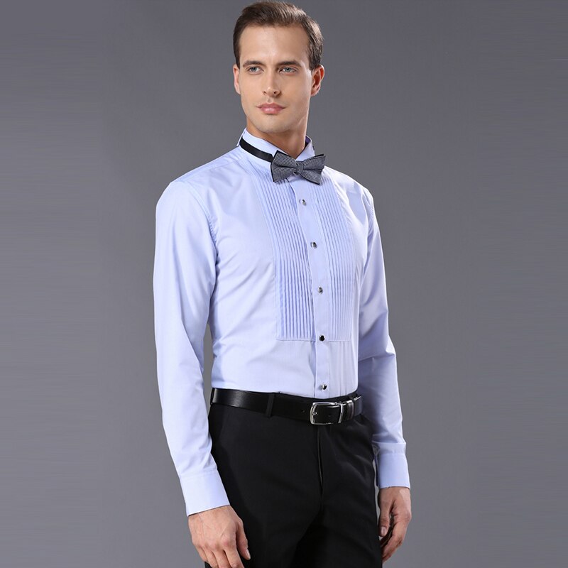 french style Mens Shirts white Men dress shirt Tuxedo Clothing wash and wear finishing shirt men for wedding