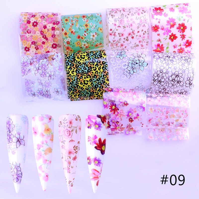 10pcs Nail Foil Polish Stickers Mix Flower Leopard Transfer Foil Nails Decal Sliders For Nail Art Decoration Xmas Designs: 09