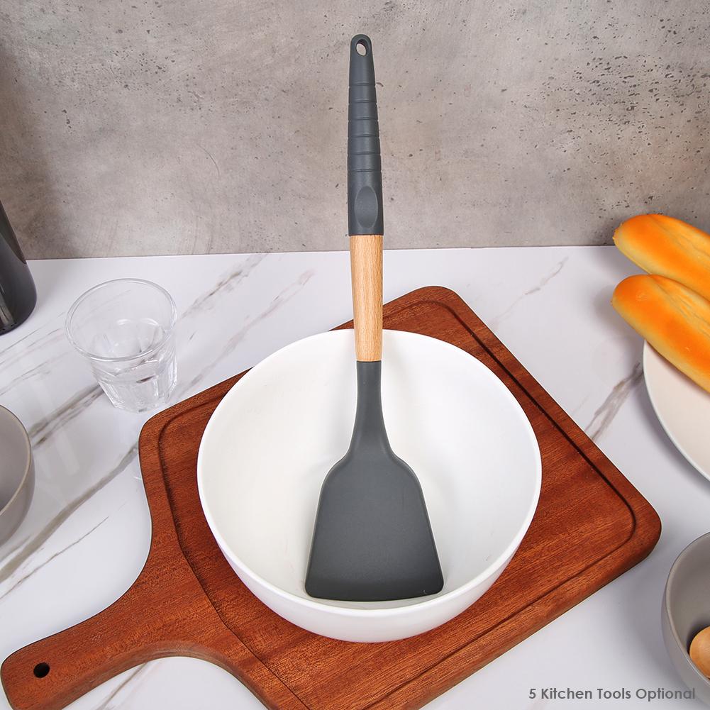 1pc køkkenredskaber til madlavning i fødevaregodkendt silikone med bøgehåndtag varmebestandigt non-stick køkkengrej køkkenredskaber gadgets