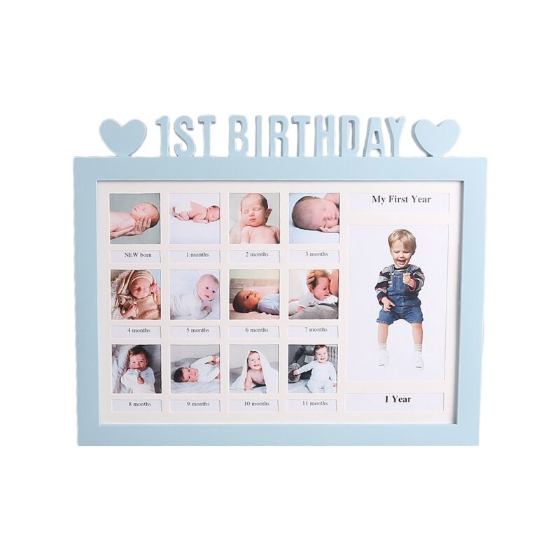 Erste Jahr Foto Moment Baby Andenken Rahmen DIY 0-12 Monat Bild Anzeige Plastik Collage Rahmen Erinnerung: hell Blau