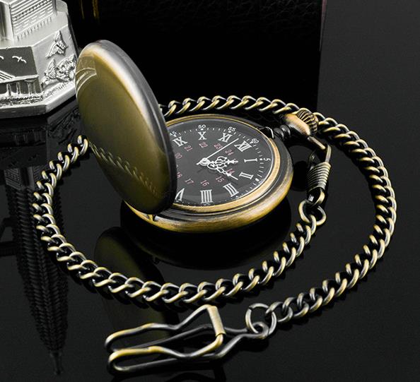 Mode 37Cm Fob Gladde Stalen Quartz Zakhorloge Vintage Romeinse Nmber Wijzerplaat Hanger Fob Horloge Klok: bronze black