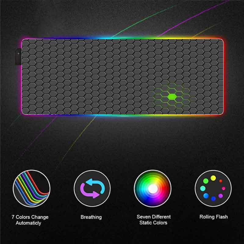 XGZ Hexagonal Texture RGB Large Mouse Pad Gamer LED Backlight Mause Lockedge Desktop Gaming PC Keyboard Desk Pad