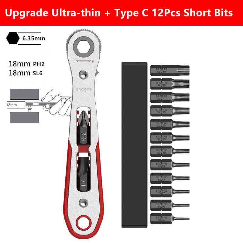 Upgrade 36 Teeth Ratchet Two-way Screwdriver Multi-function Turning Right Angle Screwdriver Set For Narrow Space DIY Hand Tool: With 12Pcs Type C