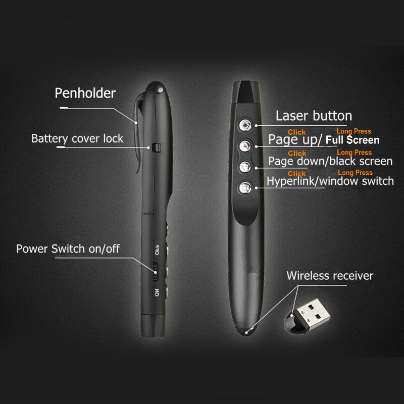 Rf 2.4G Wireless Ppt Presenter Slide adv(flip Pen puntatore presentazione Ppt Clicker telecomando