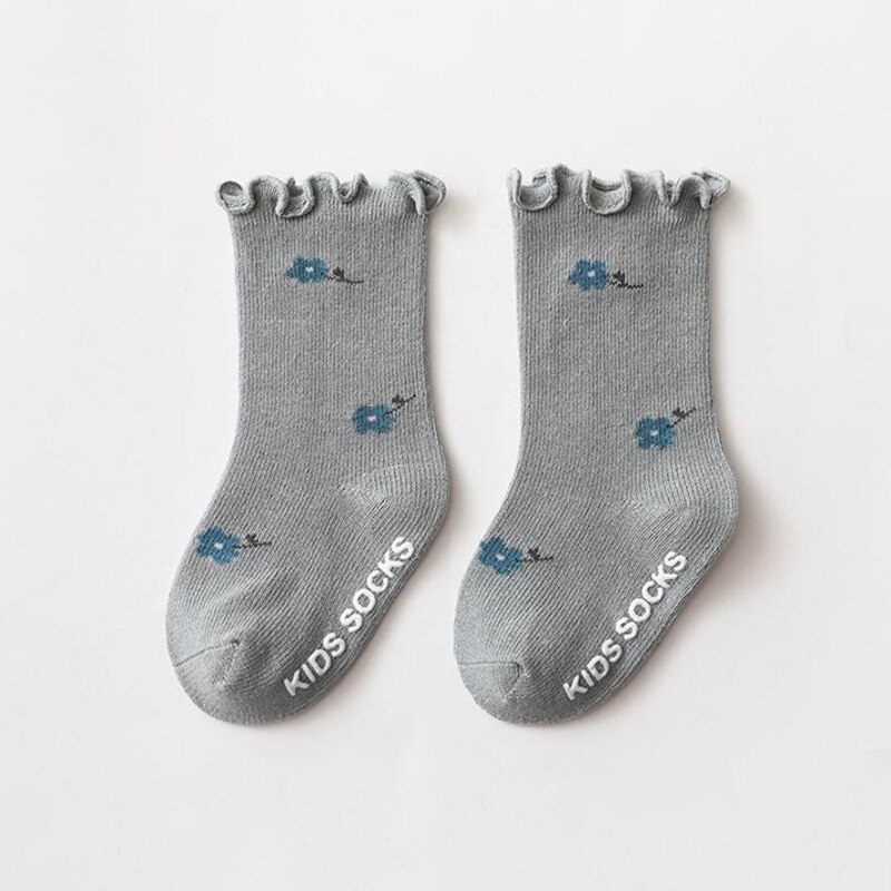 0-5Years Toddlers Girls Frilly Socks Cotton Newborn Baby Ankle Socks Anti-Slip Flower Pattern Infant Baby Floor Sock Accessories