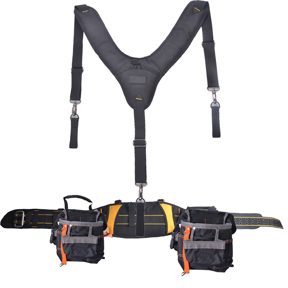 Bretelles de ceinture à outils pour charpentier et électricien, sac de soutien lombaire réglable, tablier combiné, ceinture à outils de style joug: Black