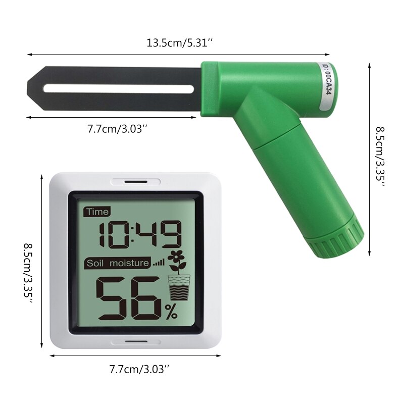 Wireless Soil Moisture Monitor Hygrometer Time with Display Plant Moisture Tester Sensor & Receiver 433Mhz