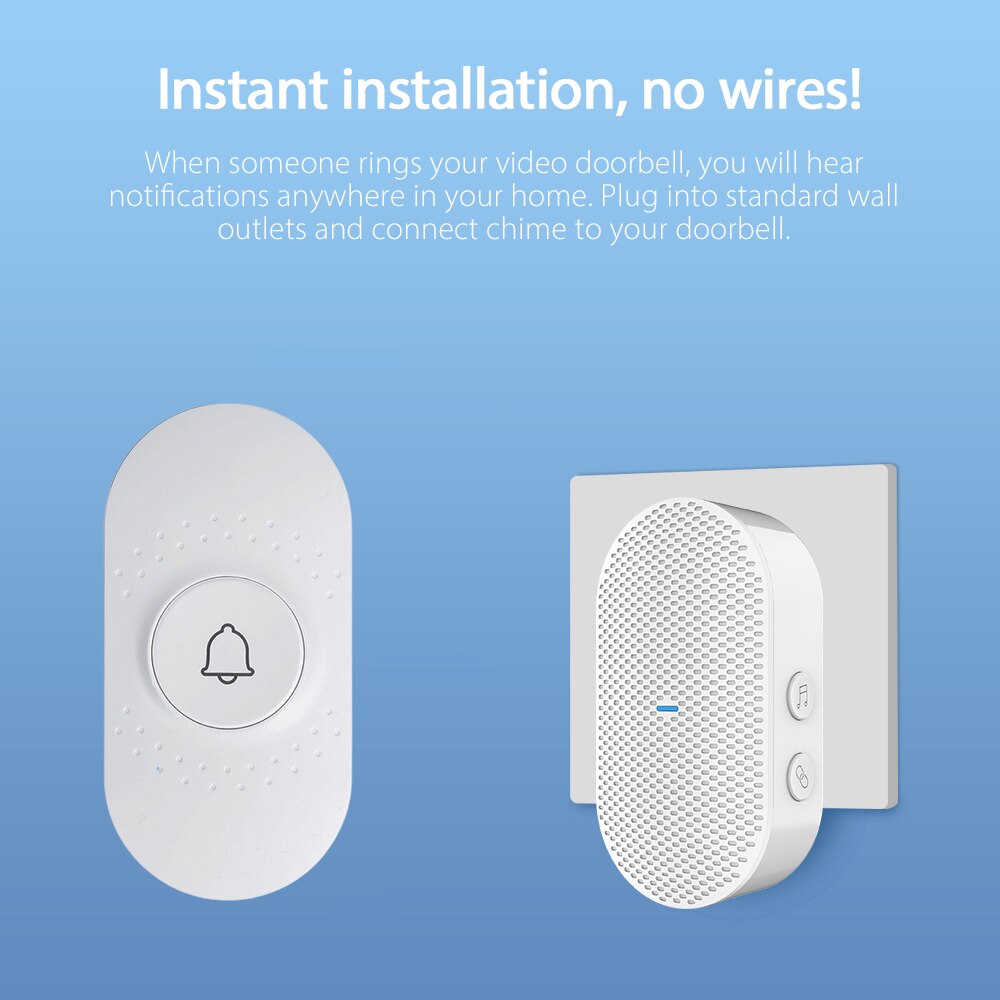 EKEN Home Security Welcome Wireless Doorbell Smart Chimes Door Bell Alarm LED Light 38Songs With Waterproof Touch Button