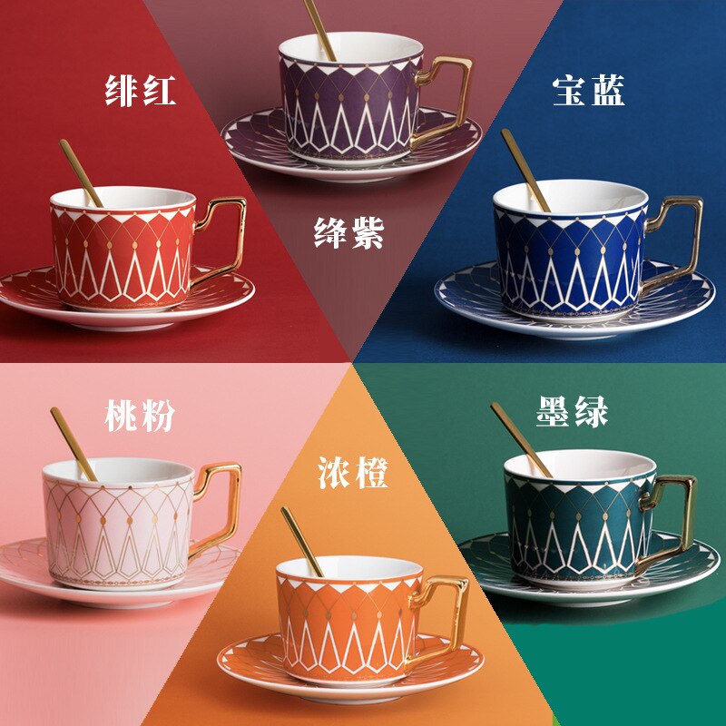 European Style 2 Pcs Turkish Espresso Cups With Saucers Spoon Ceramic Cup SetFor Black Tea Coffee Kitchen Party Drink Ware