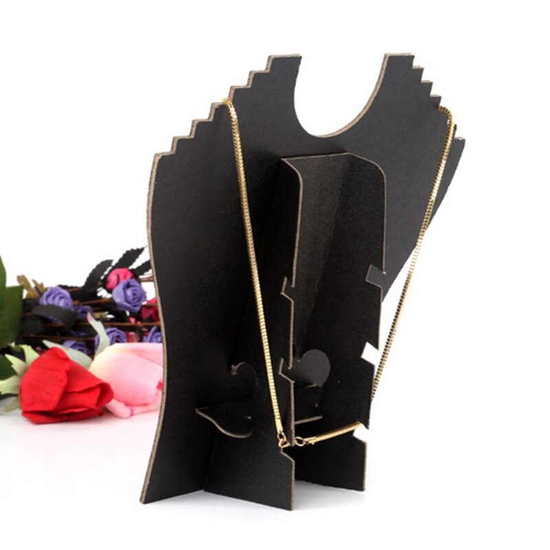 Karton Fluwelen Stof Ketting Buste Sieraden Hanger Ketting Display Houder Stand Hals Schildersezel Showcase Zwarte Kleur