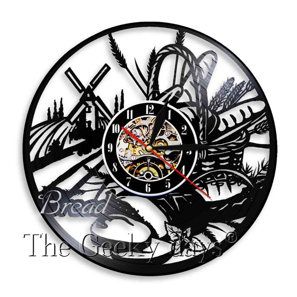 LED Licht Wanduhr Brot Jahrgang Dekorative Uhr Getreide Vinyl aufzeichnen Zauberstab Uhren Uhr Wanduhr Zauberstab Hängen Wohnkultur: 12 Zoll ohne LED