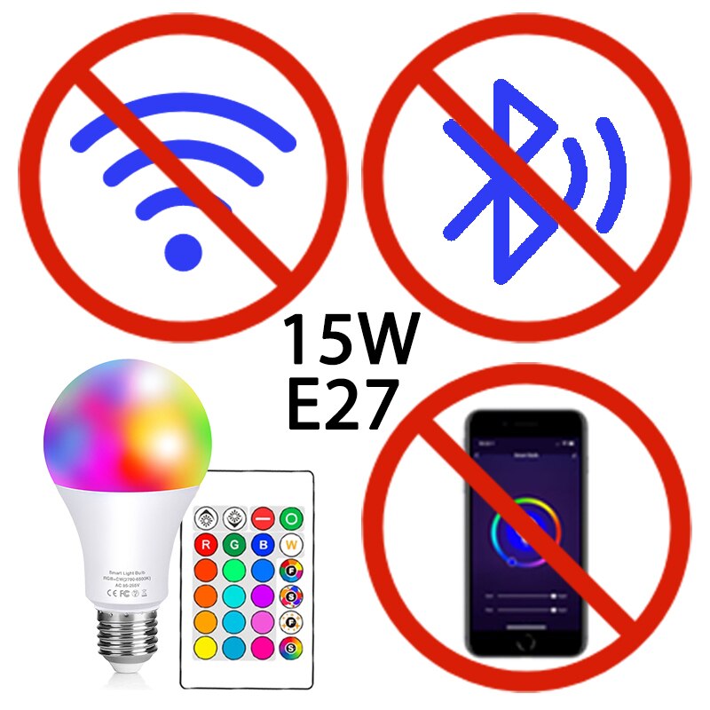 15W Lampadine LED Magic RGB Smart Light Bulb Wifi or IR Remote Control Lamp Dimmable Night Light Alexa Google Assistant Tuya APP: 15W CWRemote Control