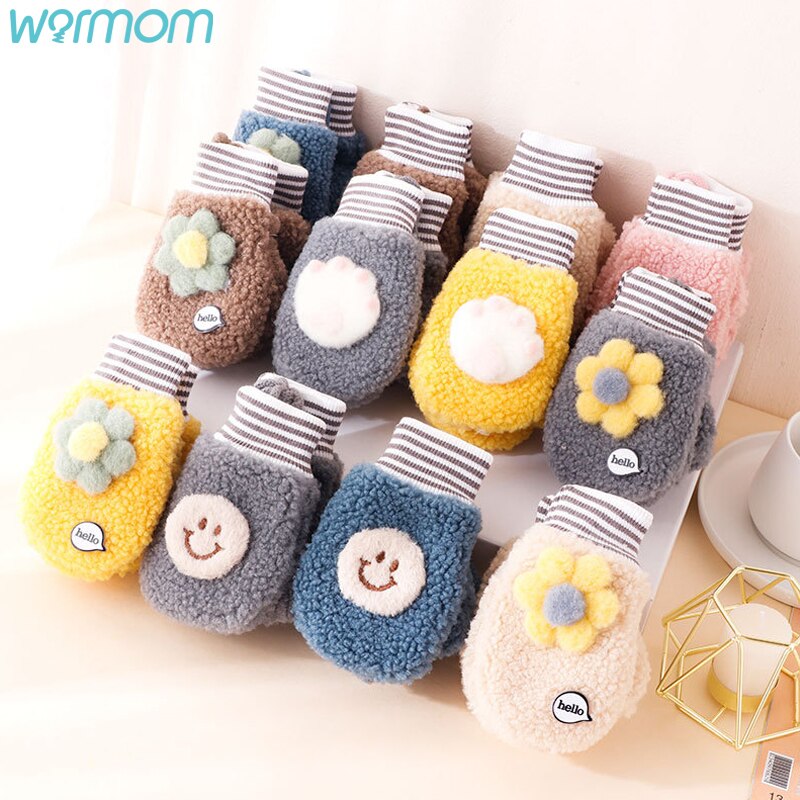 Warmom Karikatur Baby Fäustlinge Winter Warme freundlicher Baby Mädchen Handschuhe Acryl freundlicher Kleinkind Handschuh Handschoen Winter Handschuhe freundlicher 1-3Y