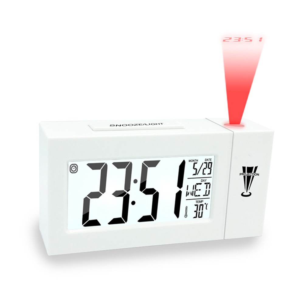 Mult-Stil Projektion Wecker Digital Decke Display 180 Grad Projektor Dimmer Radio Batterie Backup Wand Zeit Projektion: white 15.5x8.5x4.8cm