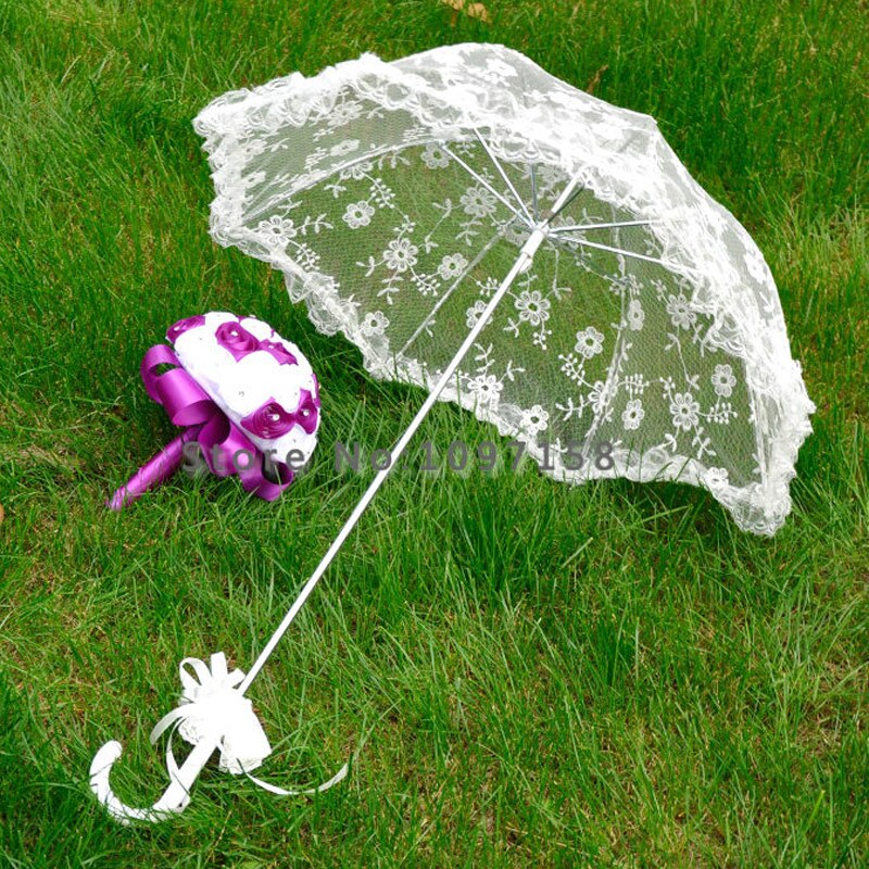 Elegante Elfenbein Spitze Sonnenschirme Hochzeit SchöNe Stickerei Braut Duschen Sonnenschirm Zubehör Dekorationen ombrelle mariage