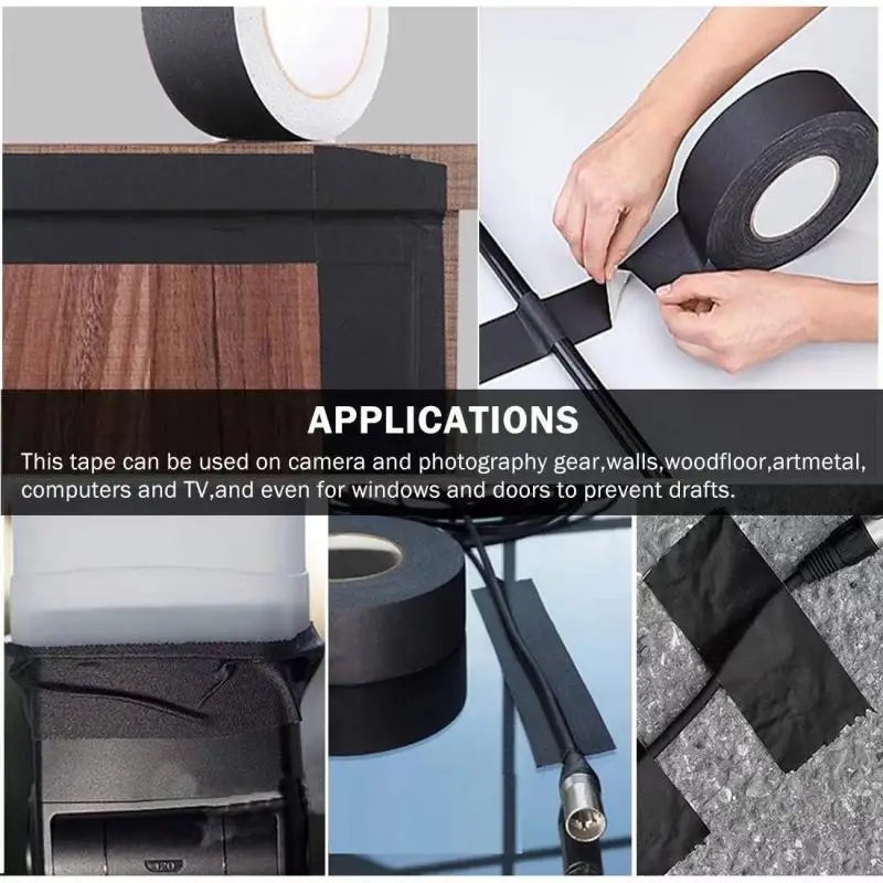 Cinta Gaffer negra mate sin residuos, no reflectante, fácil de rasgar para reparación de libros, equipo de estudio de fotografía, adhesivo seguro para cables