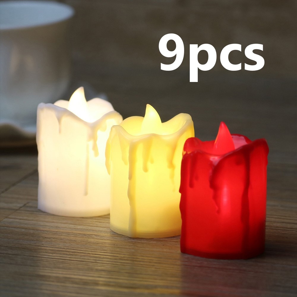 9 pçs criativo flameless led velas elétricas lâmpada alimentado por bateria luzes de chá controle remoto decorações da festa de casamento do natal