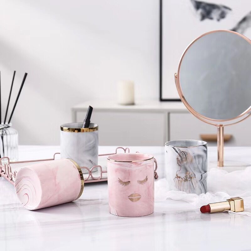 Nordic Stijl Marmeren Opslagtank Keramische Jar Cosmetische Borstel Pen Houder Mes Vork Opslag Holder Home Office Keuken Organizer